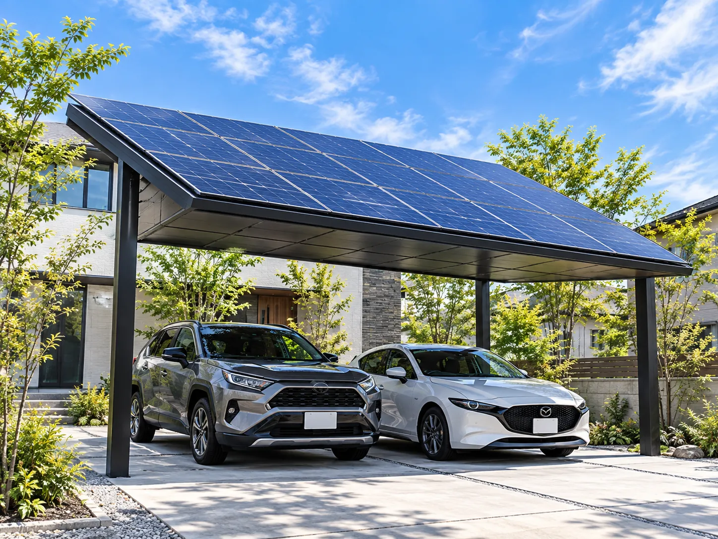 発電しながら、車や家族をしっかり守る。 ソーラーカーポート