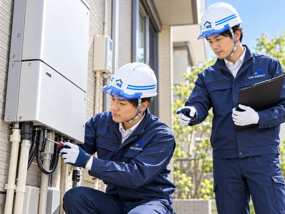 スタッフによる蓄電池や給湯器設備の点検